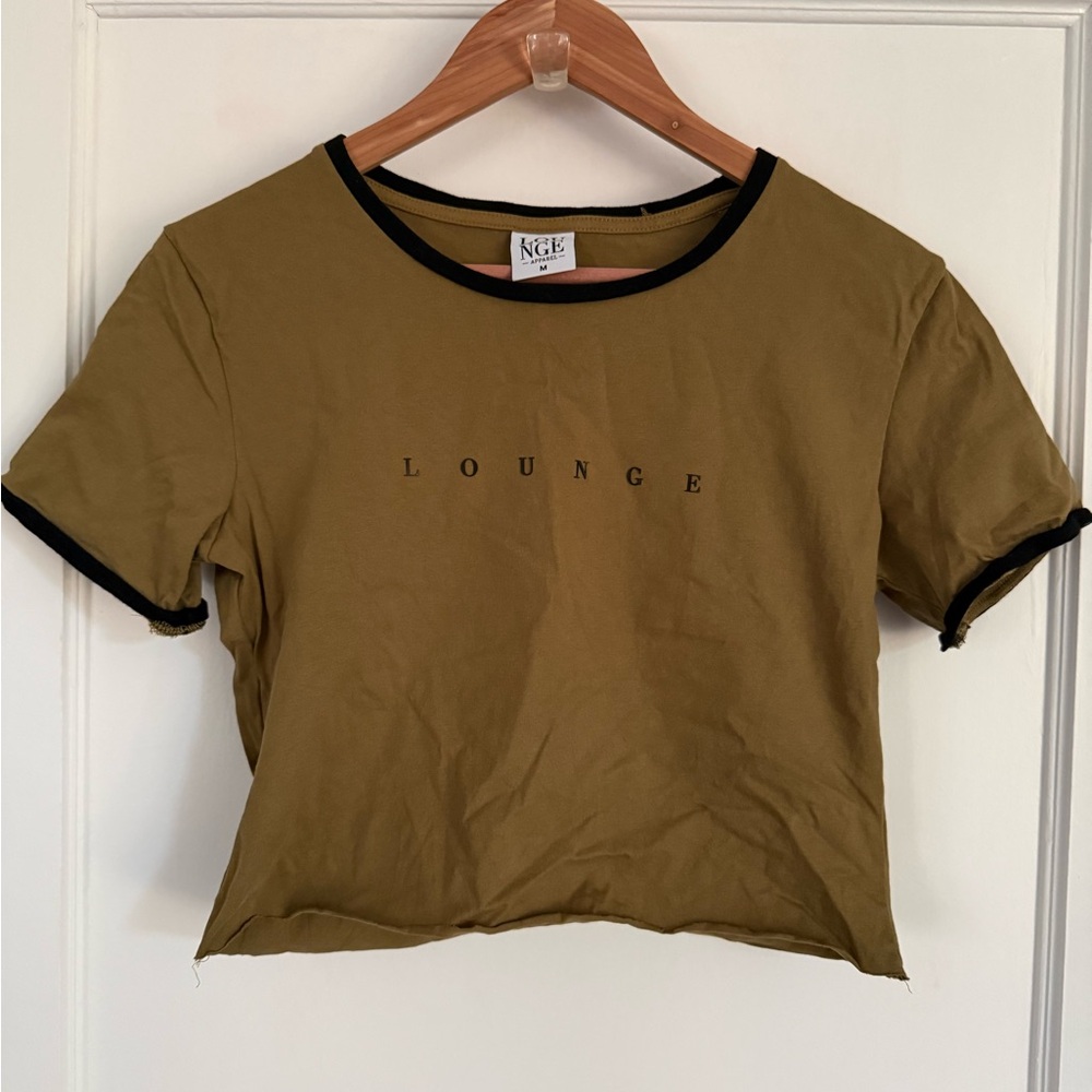 Olive Green "Lounge" Crop T-Shirt with Black Trim